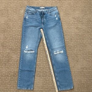 Zara Light Blue Distressed Straight Long Leg Jeans